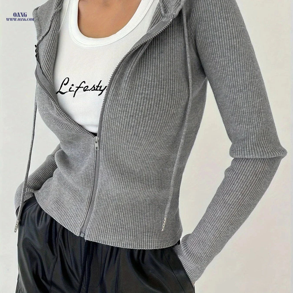 OAXG Women's Slim-Fit Hooded Jacket - Casual Long Sleeve Design   OAXG Slate Grey / S