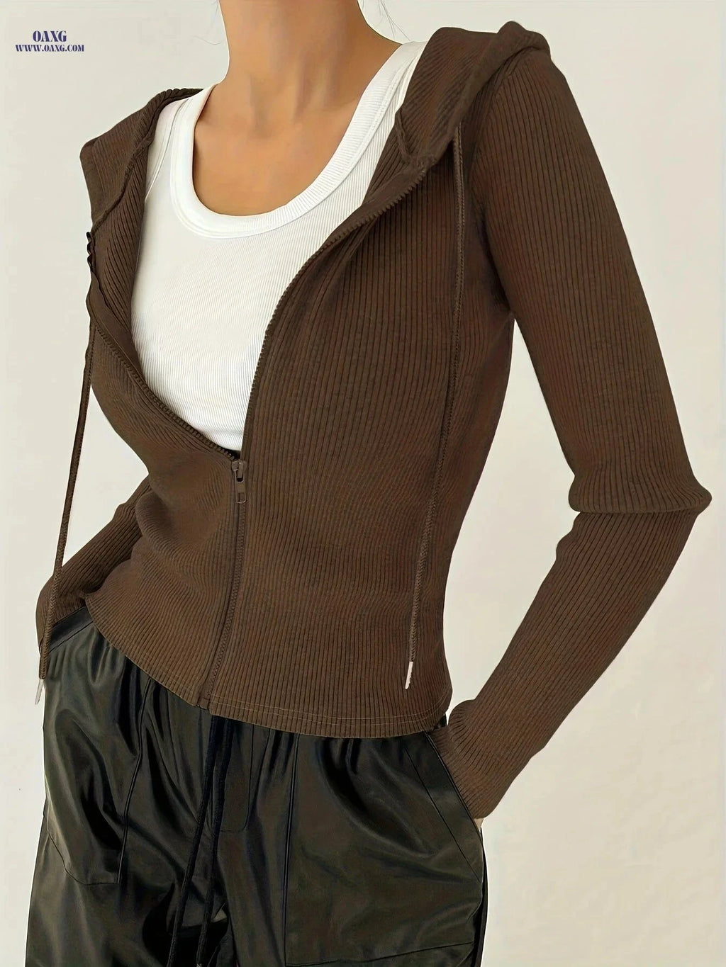 OAXG Women's Slim-Fit Hooded Jacket - Casual Long Sleeve Design   OAXG Slate Grey / S