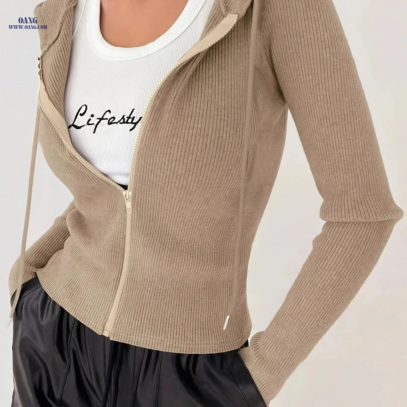 OAXG Women's Slim-Fit Hooded Jacket - Casual Long Sleeve Design   OAXG Slate Grey / S