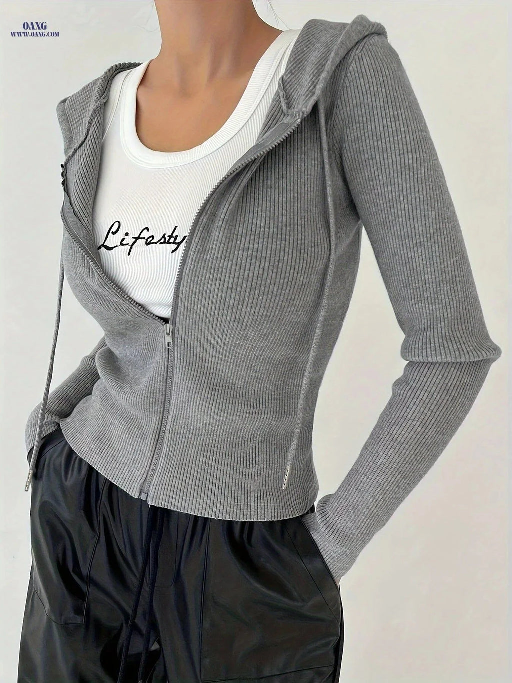 OAXG Women's Slim-Fit Hooded Jacket - Casual Long Sleeve Design   OAXG Slate Grey / S