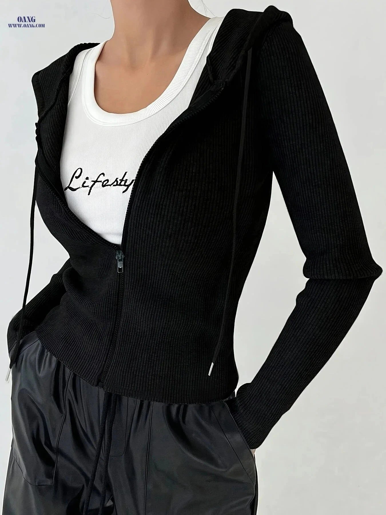 OAXG Women's Slim-Fit Hooded Jacket - Casual Long Sleeve Design   OAXG Slate Grey / S