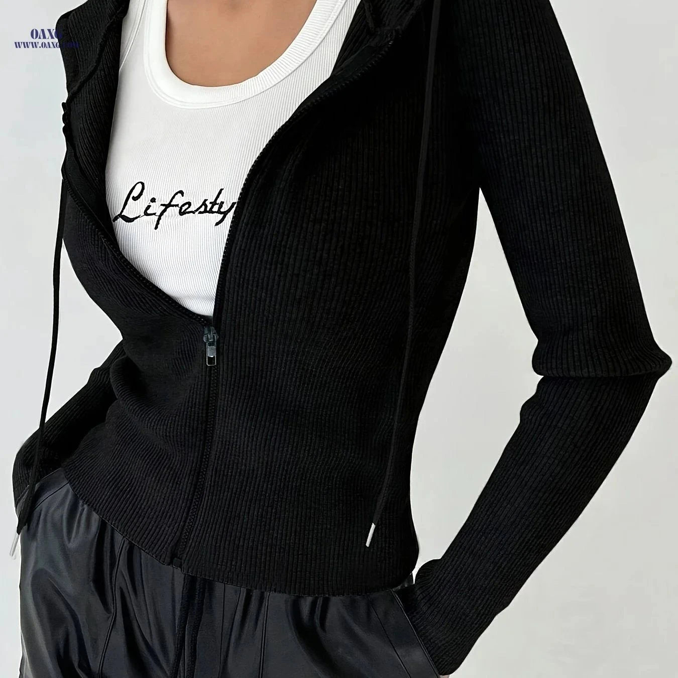 OAXG Women's Slim-Fit Hooded Jacket - Casual Long Sleeve Design   OAXG Slate Grey / S