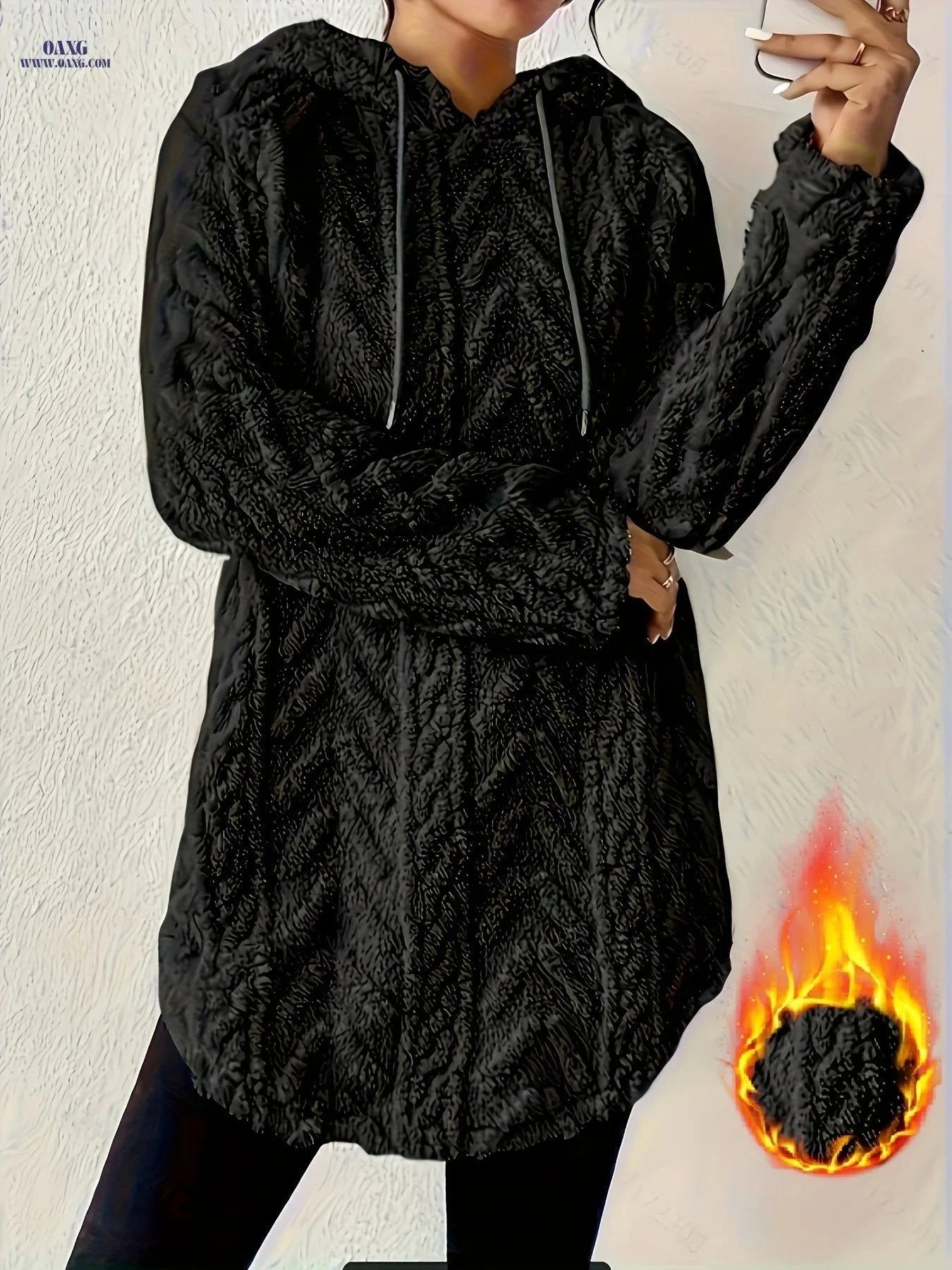 OAXG Women's Slim Fit Hooded Sweatshirt - Casual Fuzzy Top   OAXG Black / S