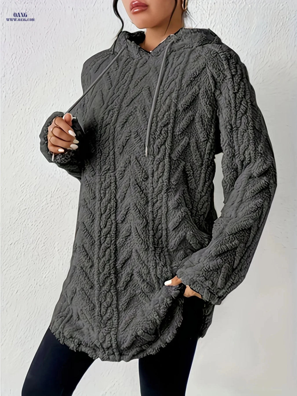 OAXG Women's Slim Fit Hooded Sweatshirt - Casual Fuzzy Top   OAXG Black / S