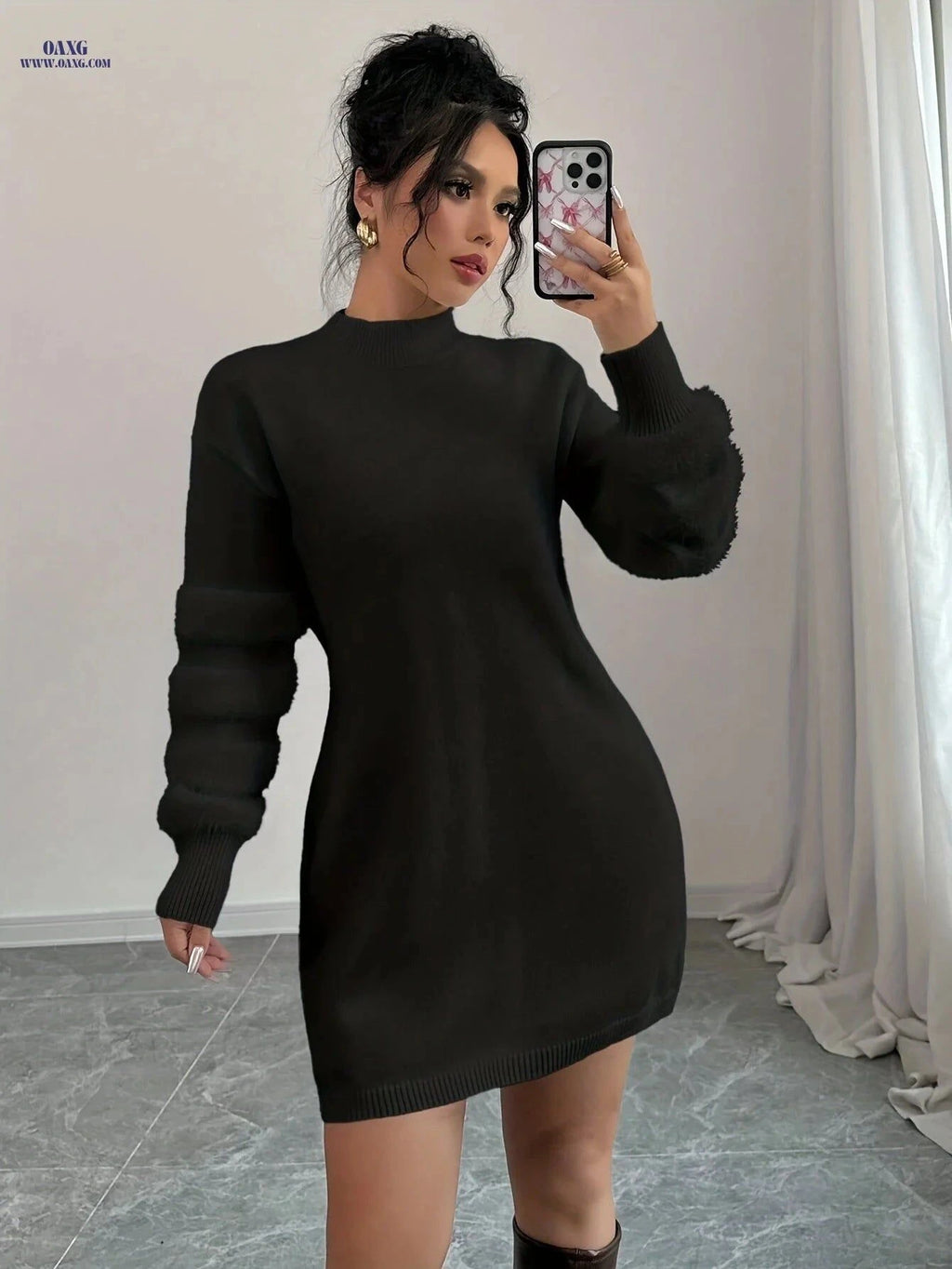 OAXG Women's Slim Fit Plush Midi Dress - Autumn/Winter Collection   OAXG White / XS