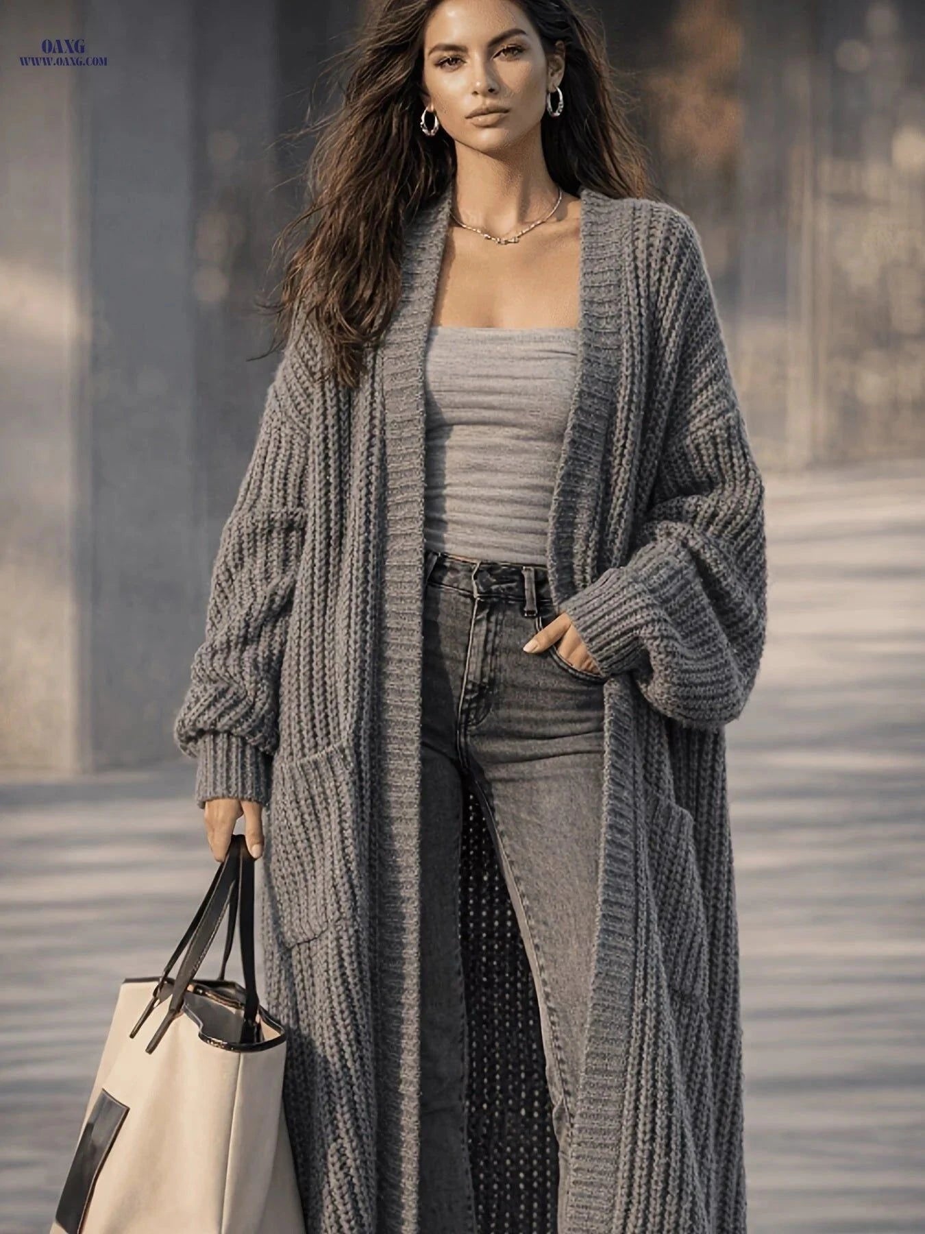 OAXG Women's Solid Color Cardigan - Casual Long Sleeve Open Front   OAXG Olive / S