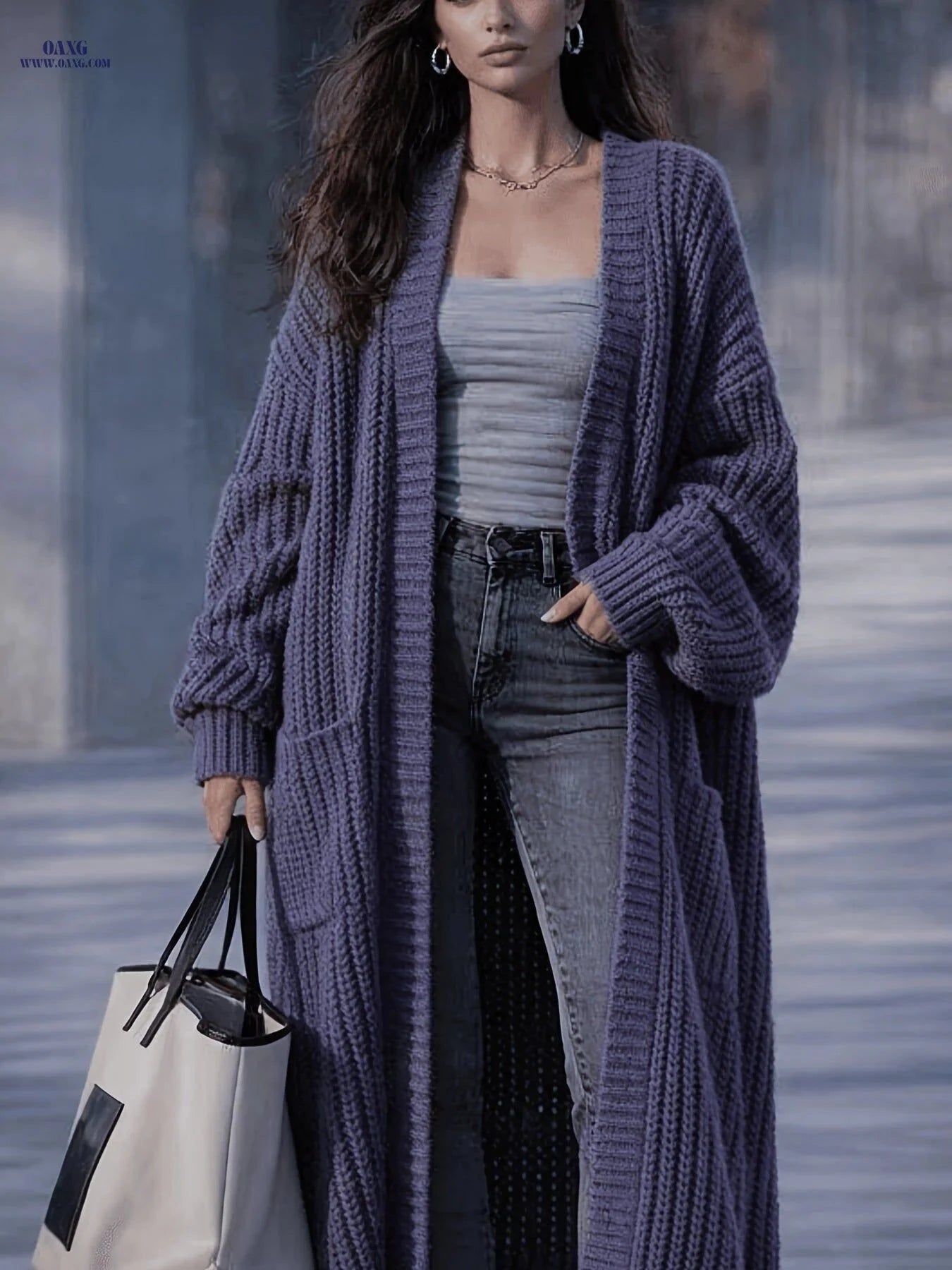 OAXG Women's Solid Color Cardigan - Casual Long Sleeve Open Front   OAXG Olive / S