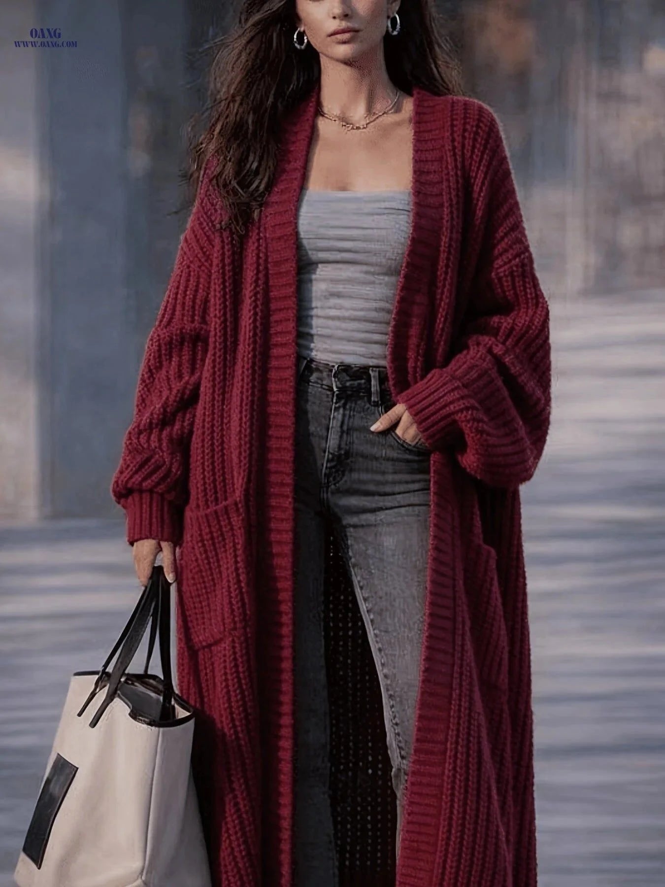 OAXG Women's Solid Color Cardigan - Casual Long Sleeve Open Front   OAXG Olive / S