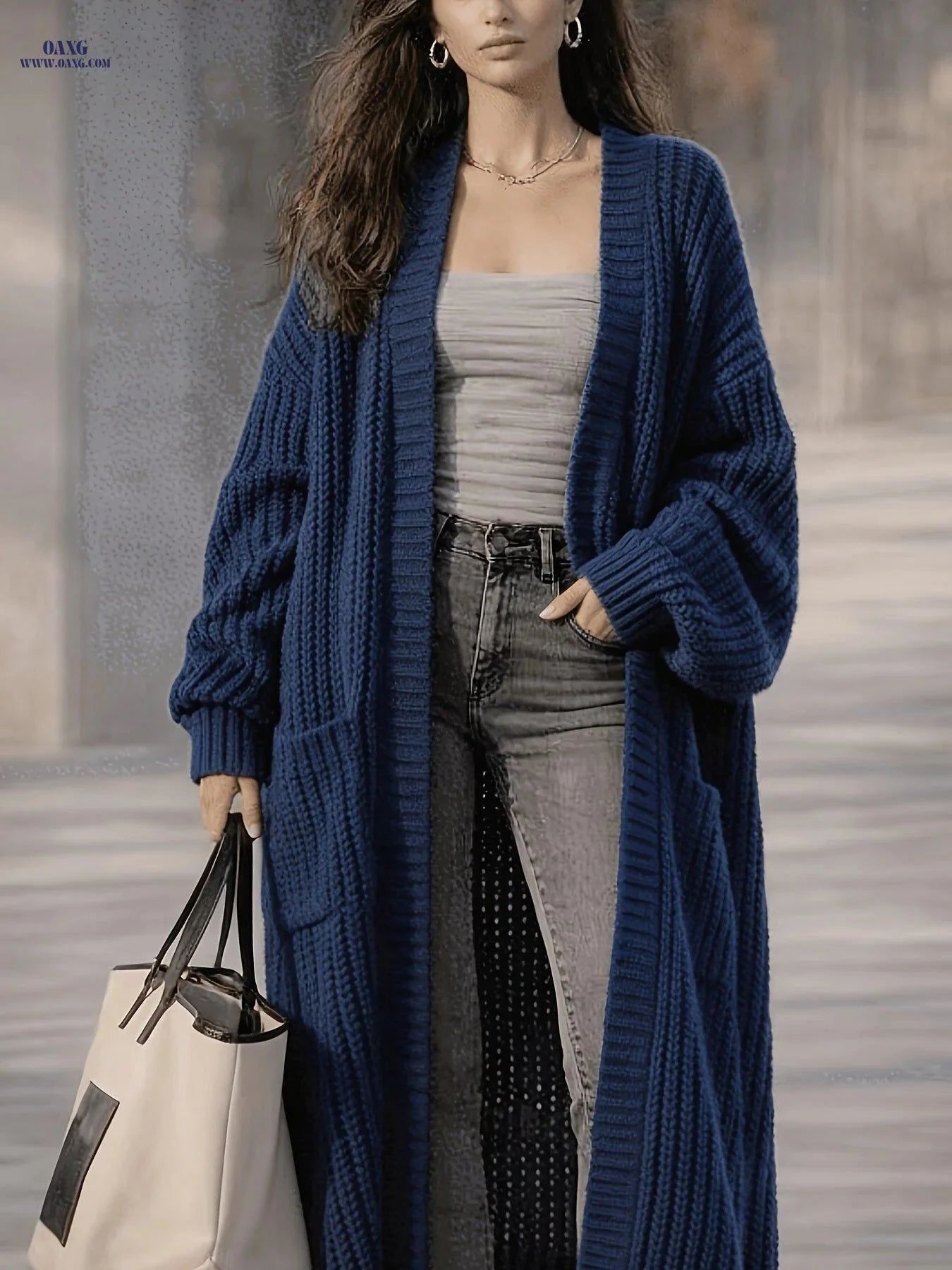 OAXG Women's Solid Color Cardigan - Casual Long Sleeve Open Front   OAXG Olive / S