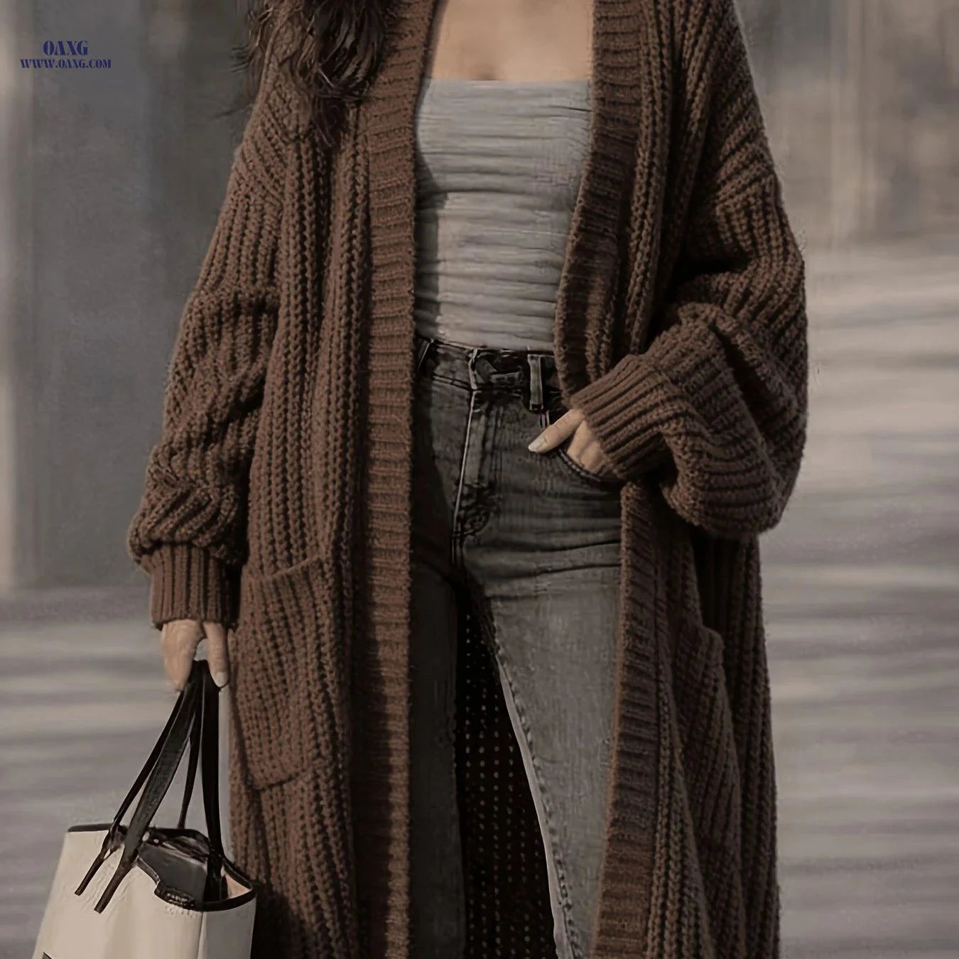 OAXG Women's Solid Color Cardigan - Casual Long Sleeve Open Front   OAXG Olive / S