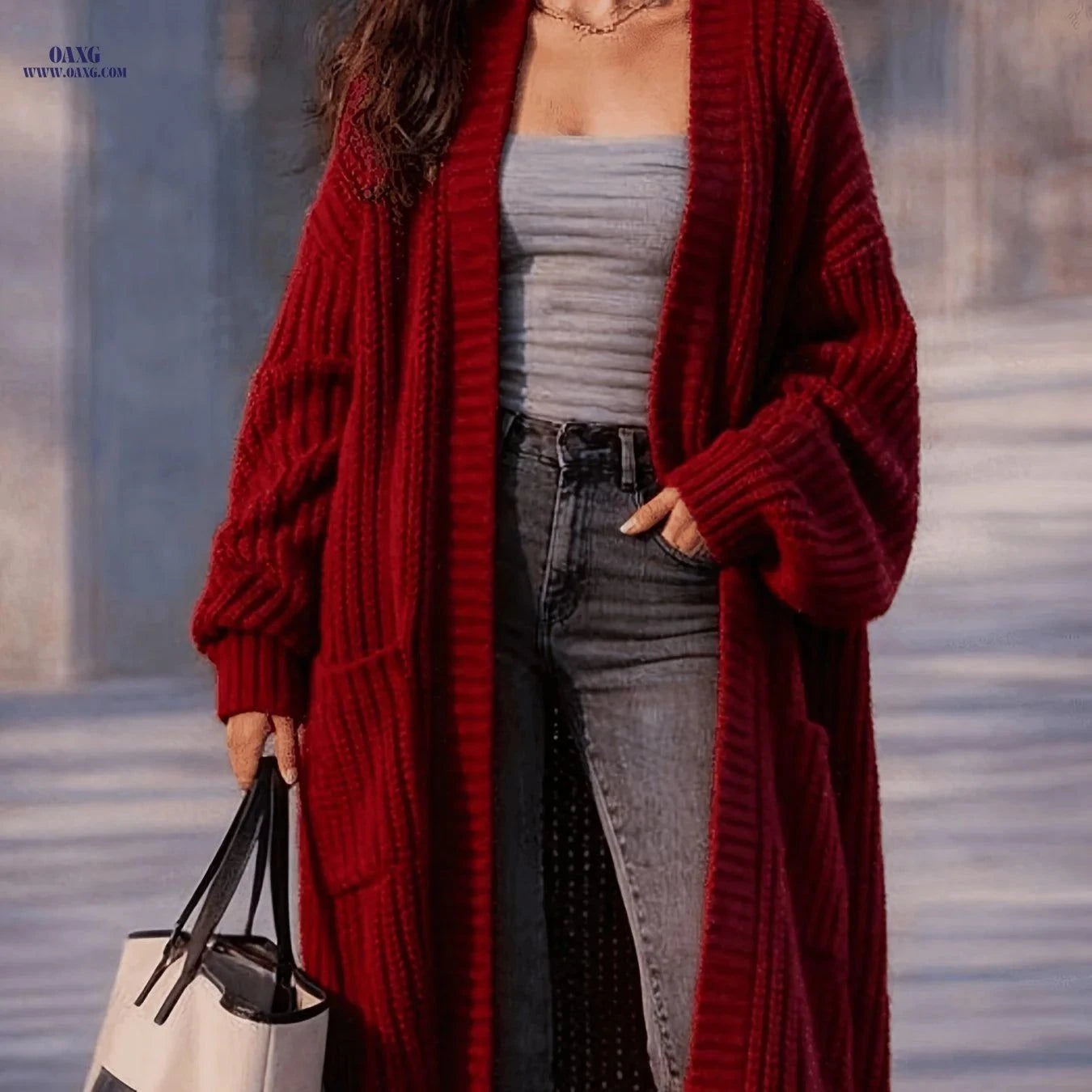 OAXG Women's Solid Color Cardigan - Casual Long Sleeve Open Front   OAXG Olive / S