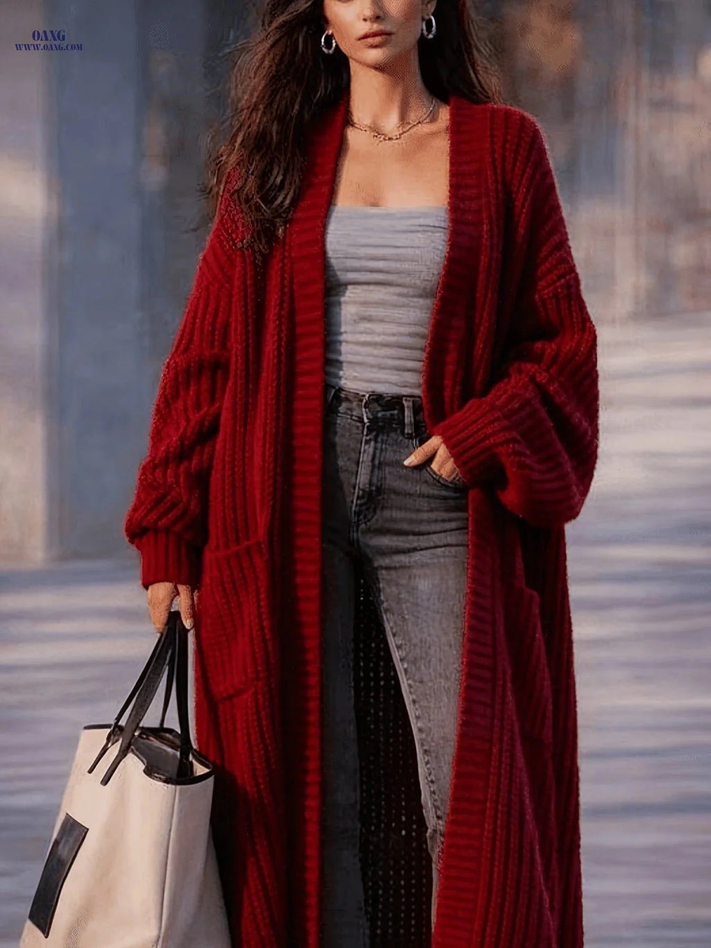 OAXG Women's Solid Color Cardigan - Casual Long Sleeve Open Front   OAXG Olive / S