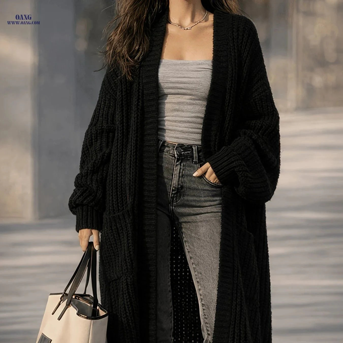 OAXG Women's Solid Color Cardigan - Casual Long Sleeve Open Front   OAXG Olive / S