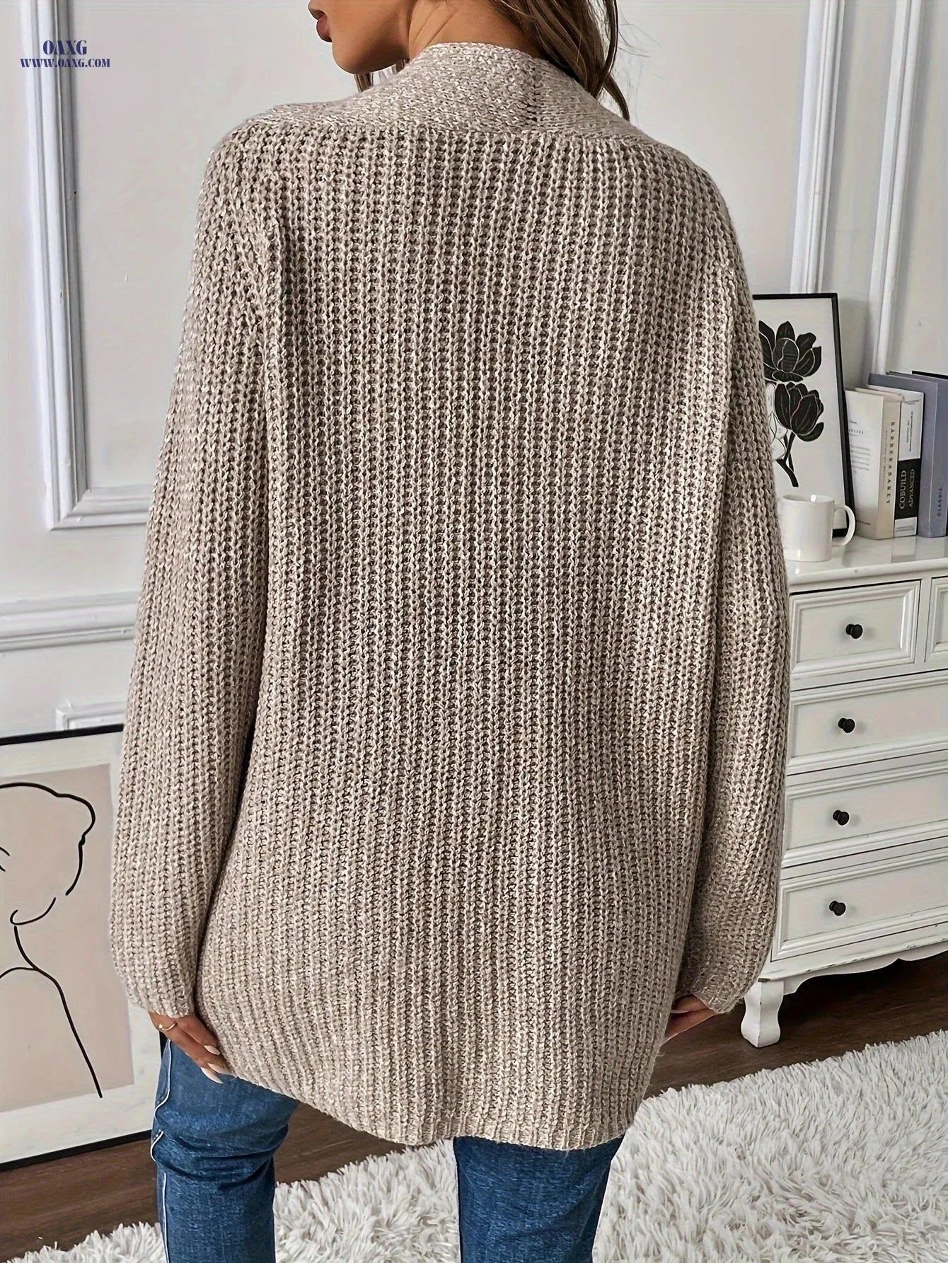 OAXG Women's Solid Color Cardigan - Cozy Korean Style Top   OAXG Tawny / S