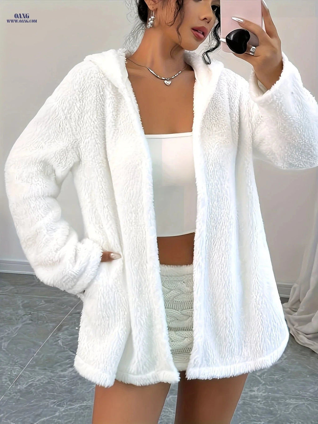 OAXG Women's Solid Color Cardigan - Elegant Knit for Fall/Winter   OAXG White / S