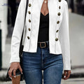 OAXG Women's Solid Color Double-Breasted Jacket - Elegant Spring Coat   OAXG 
