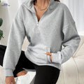 OAXG Women's Solid Color Half-Zip Sweatshirt - Casual Fall Style   OAXG Light Grey / XS