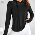 OAXG Women's Solid Color Long Sleeve Hoodie - Casual Athletic Style   OAXG Black / XS