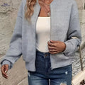 OAXG Women's Solid Color Zipper Jacket - Casual Baseball Collar Outerwear   OAXG Grey / S