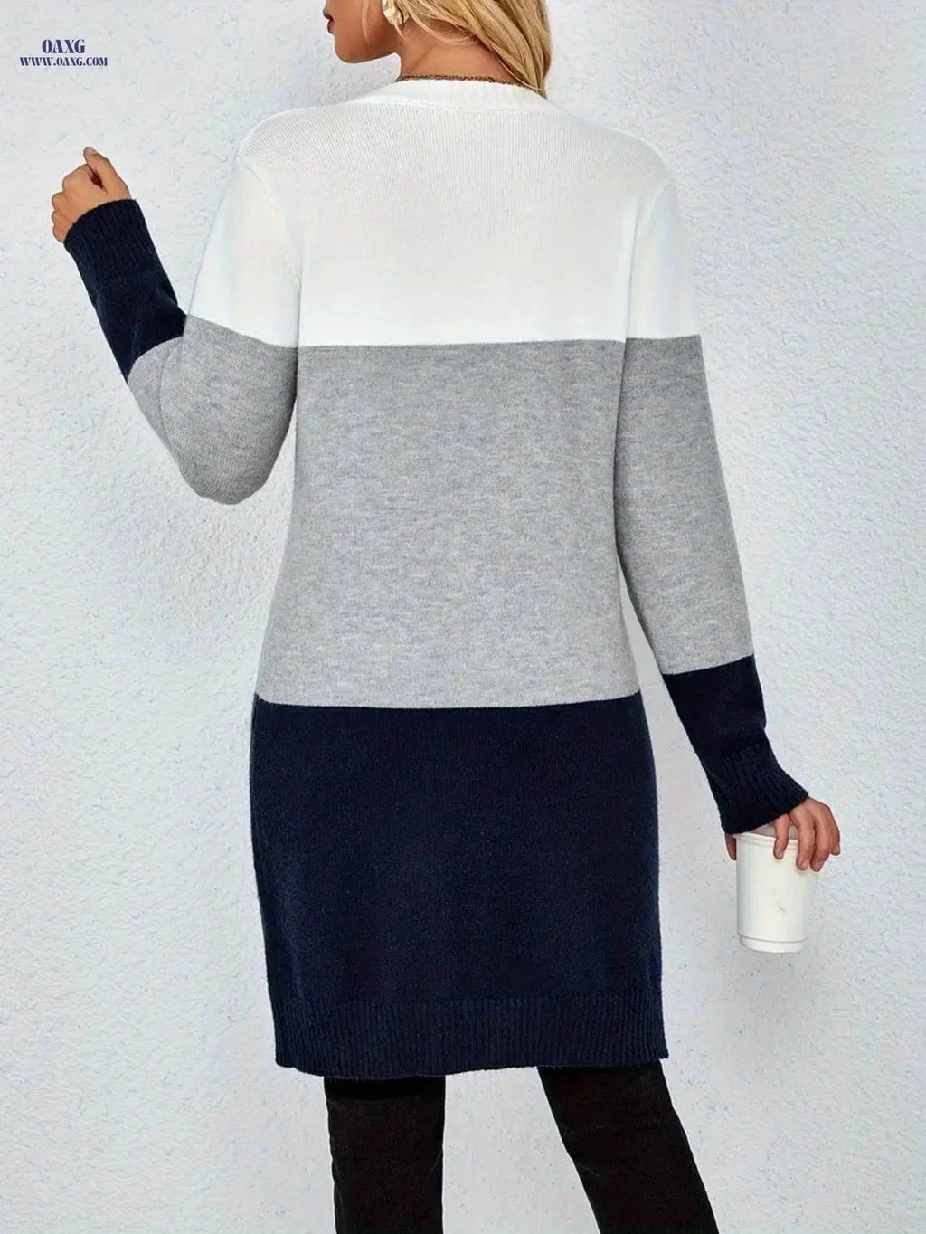 OAXG Women's Striped Cardigan - Stylish Mid-Length Knitwear for Fall   OAXG Mixed colors / S