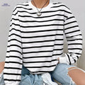 OAXG Women's Striped Sweatshirt - Elegant Crew Neck, Long Sleeve Fit   OAXG Black And White Color / S