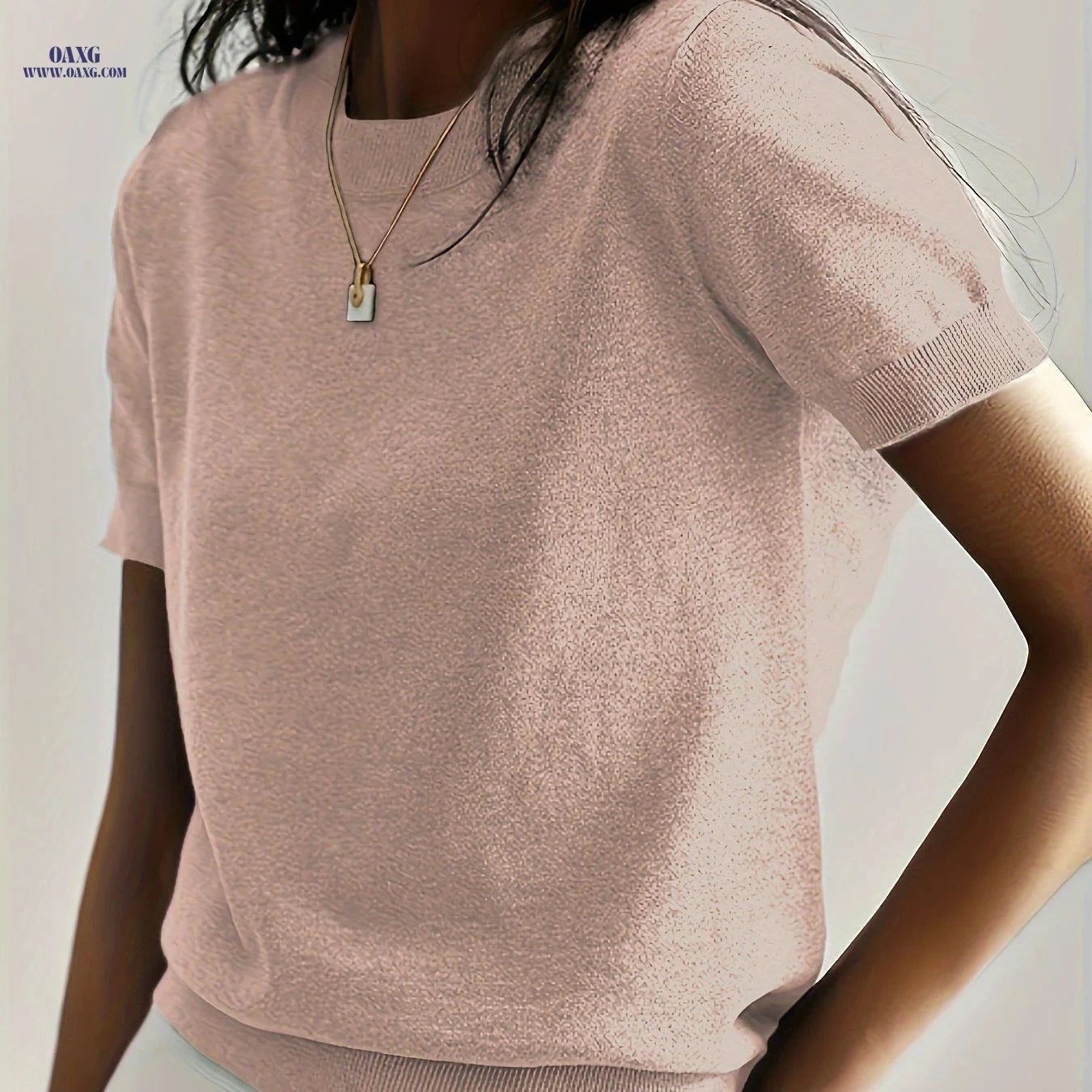 OAXG Women's Summer Short Sleeve Sweater - Solid Color & Casual Style   OAXG Yellow / S