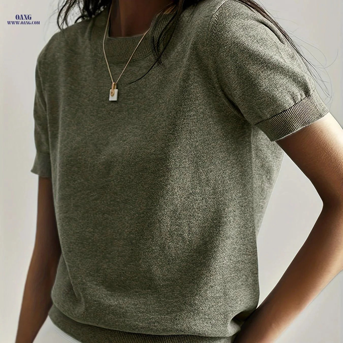 OAXG Women's Summer Short Sleeve Sweater - Solid Color & Casual Style   OAXG Yellow / S