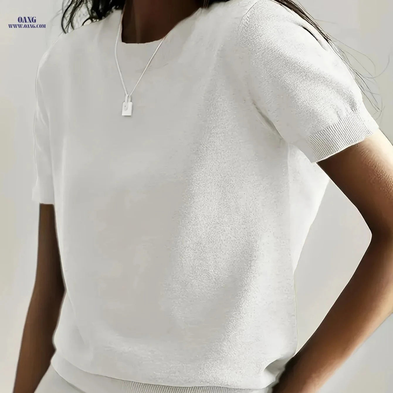OAXG Women's Summer Short Sleeve Sweater - Solid Color & Casual Style   OAXG Yellow / S