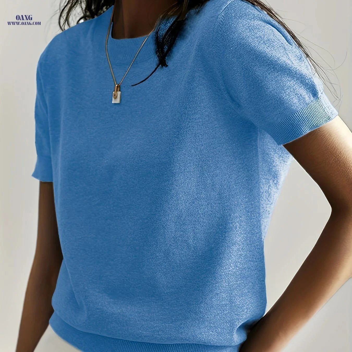 OAXG Women's Summer Short Sleeve Sweater - Solid Color & Casual Style   OAXG Yellow / S