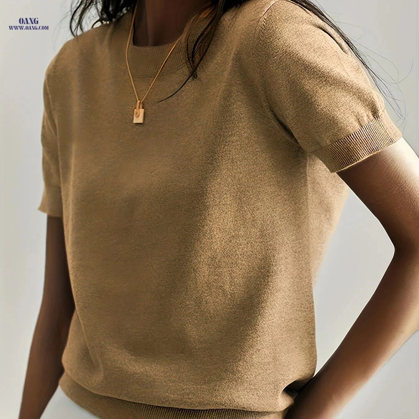 OAXG Women's Summer Short Sleeve Sweater - Solid Color & Casual Style   OAXG Yellow / S