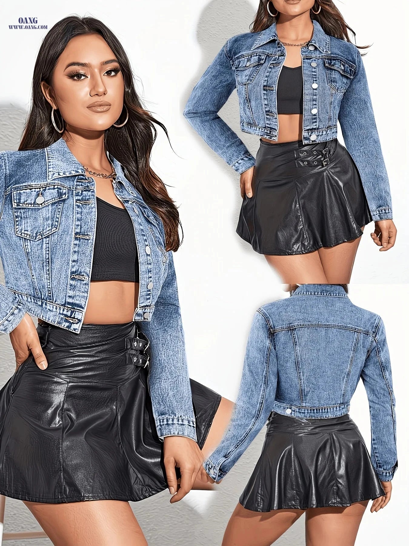 OAXG Women's Trendy Denim Jacket - Ultra-Short Fall Style   OAXG 