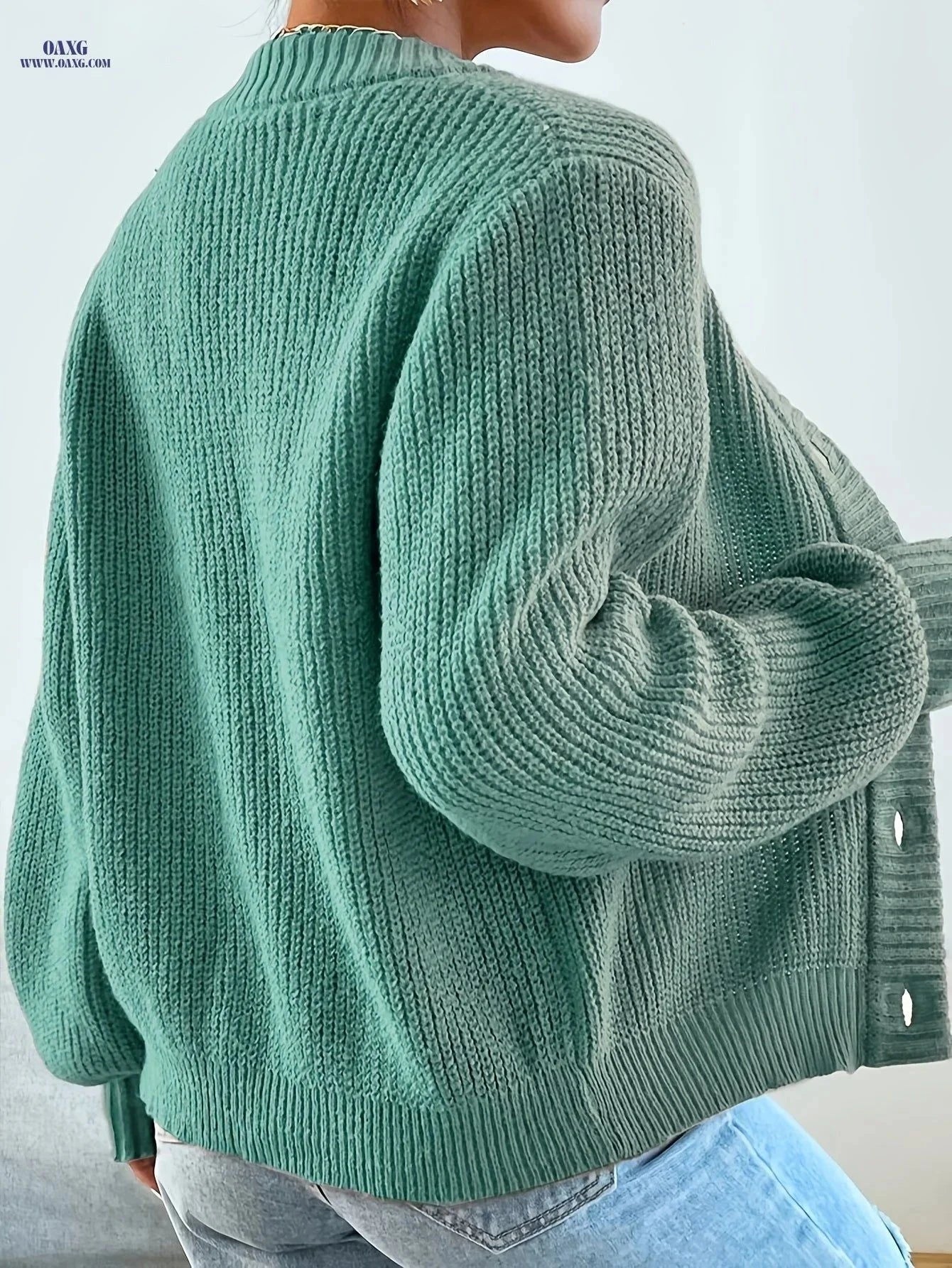 OAXG Women's V-Neck Button Cardigan - Casual Fall/Winter Wear   OAXG Army Green / S
