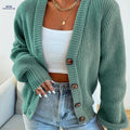 OAXG Women's V-Neck Button Cardigan - Casual Fall/Winter Wear   OAXG Army Green / S