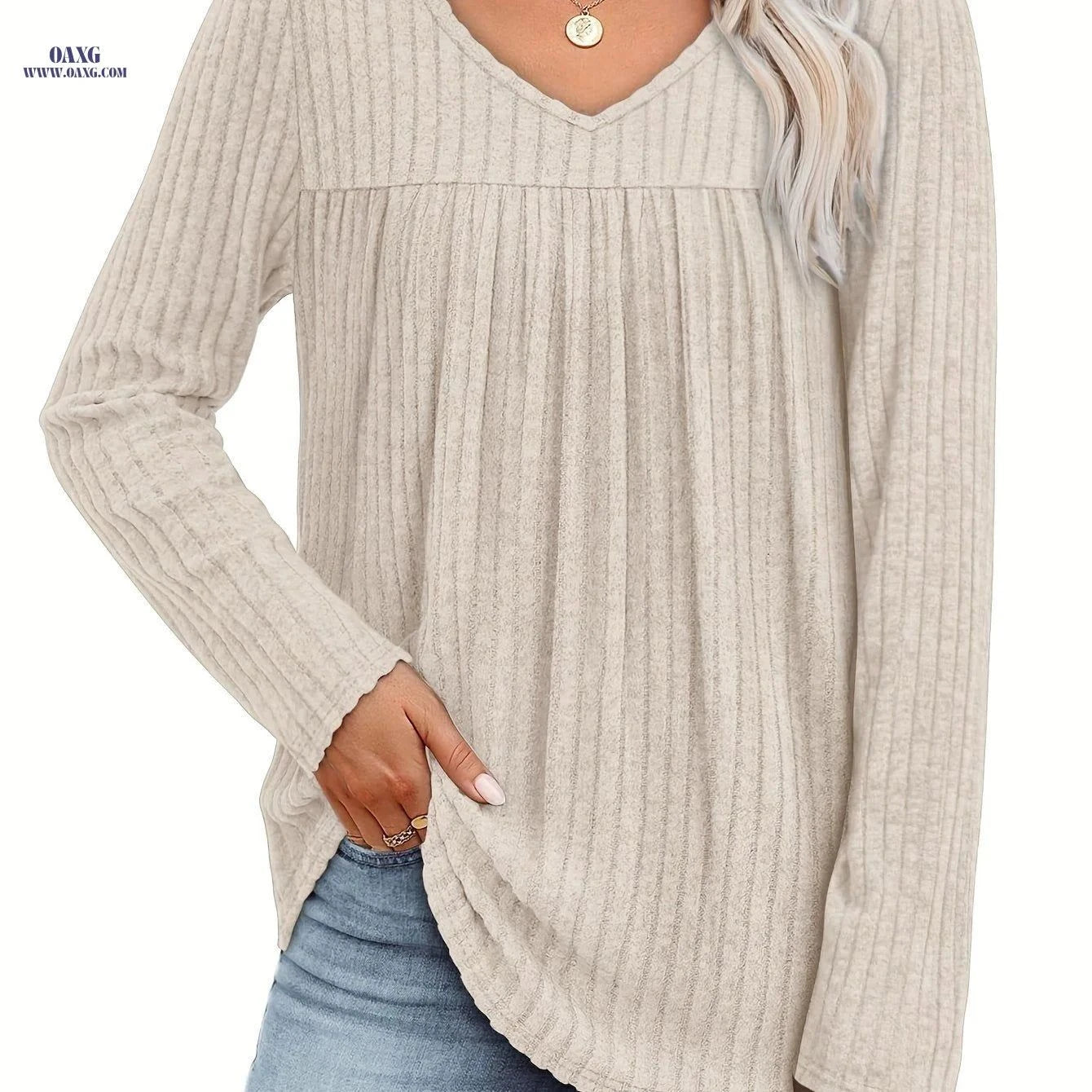 OAXG Women's V-Neck Lightweight Pullover Top - Casual Fashion Sweater   OAXG Green / S