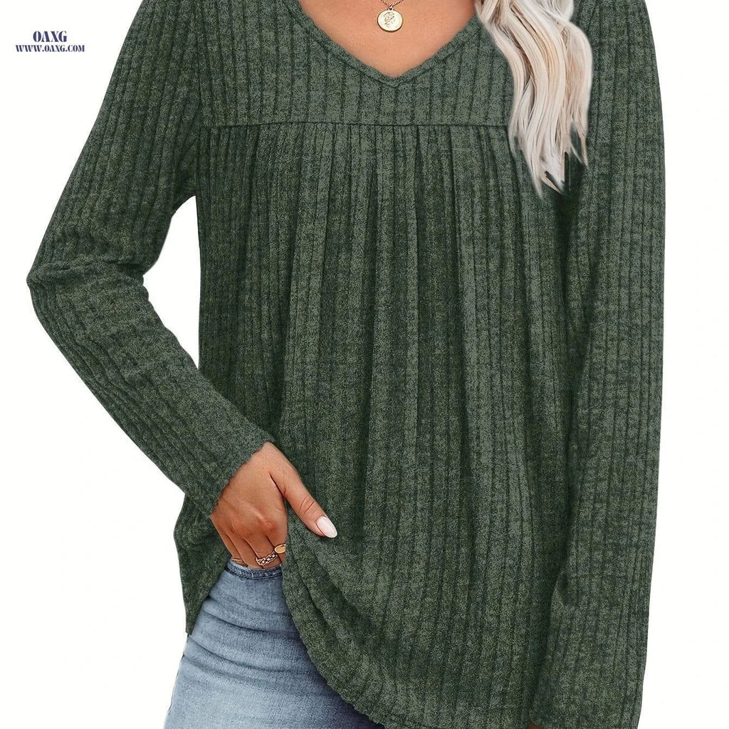OAXG Women's V-Neck Lightweight Pullover Top - Casual Fashion Sweater   OAXG Green / S