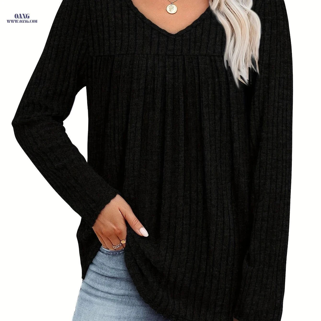 OAXG Women's V-Neck Lightweight Pullover Top - Casual Fashion Sweater   OAXG Green / S