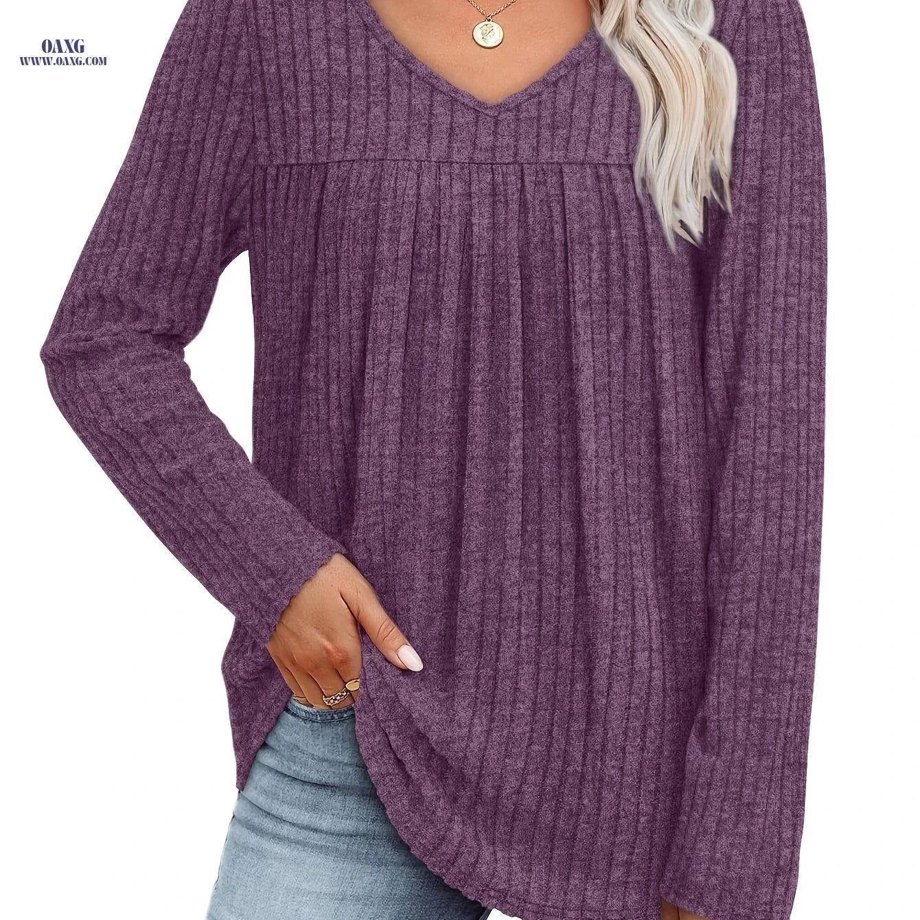 OAXG Women's V-Neck Lightweight Pullover Top - Casual Fashion Sweater   OAXG Green / S