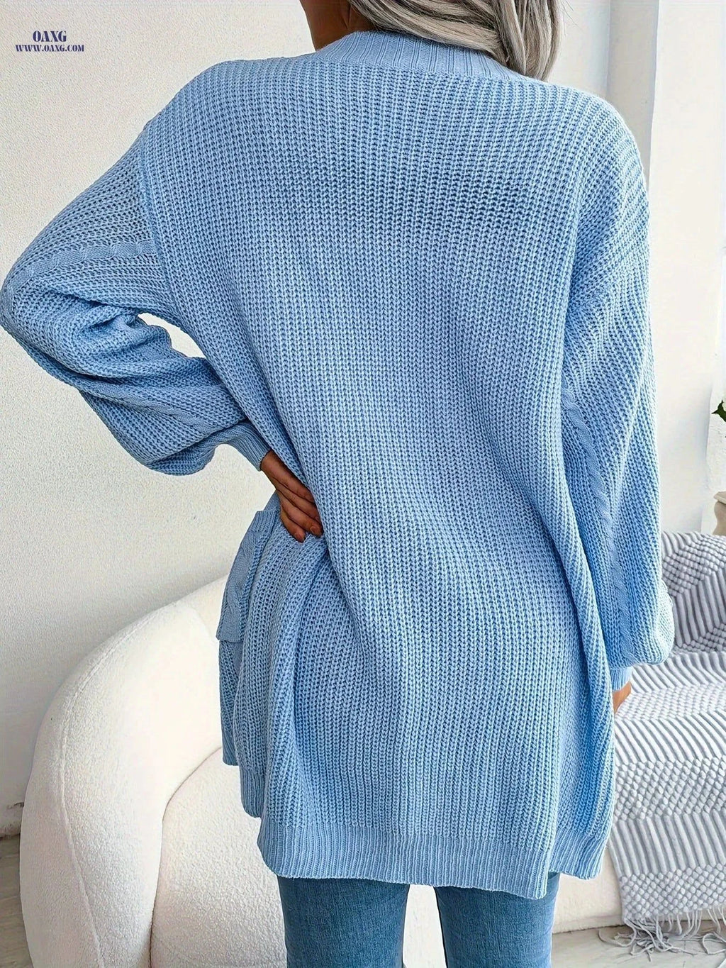 OAXG Women's V-Neck Long Sleeve Cardigan - Casual Knitwear for Winter   OAXG Blue / S