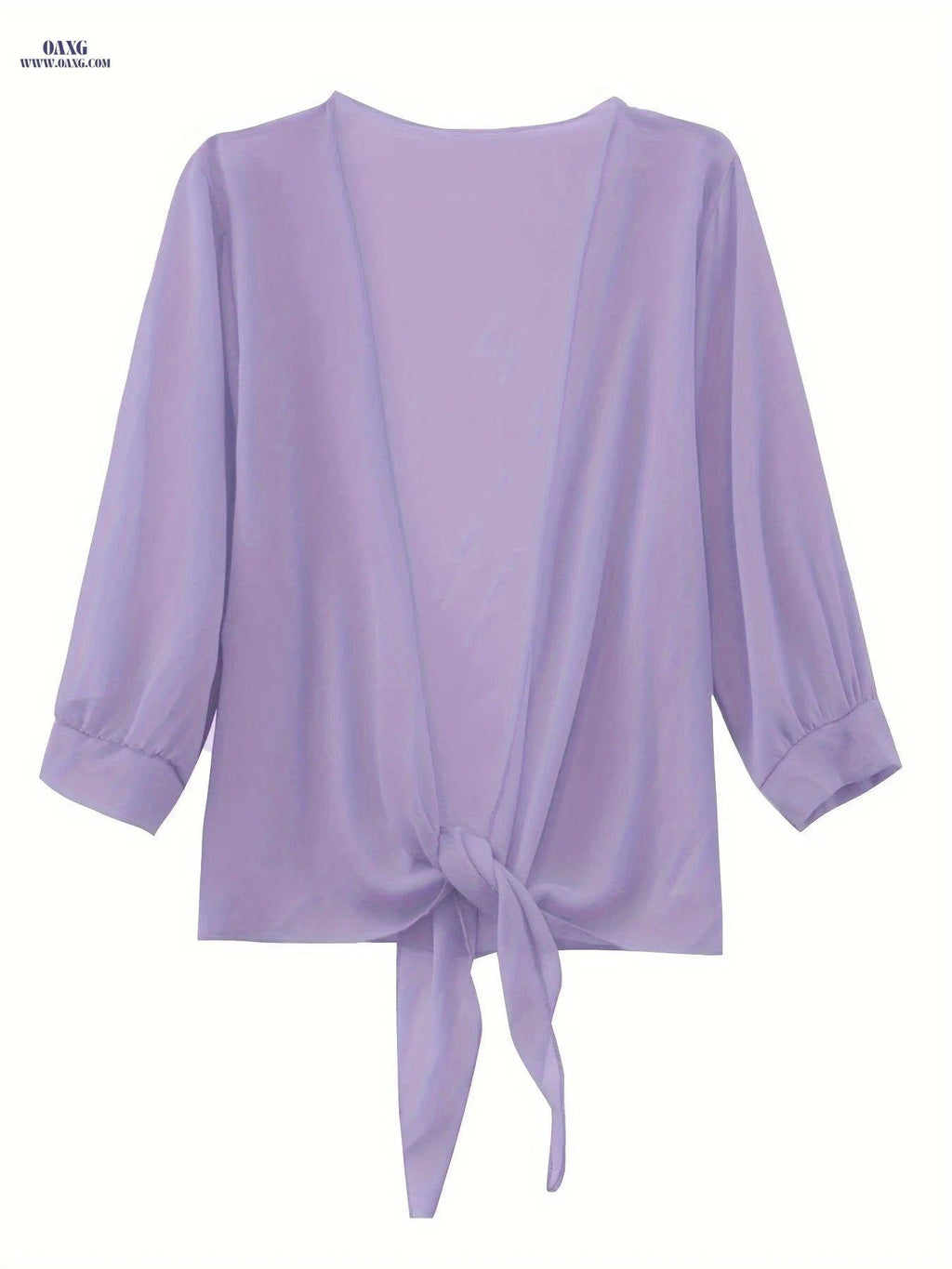 OAXG Women's V-Neck Polyester Cardigan - Lace-Up Half Sleeve Design   OAXG White / S
