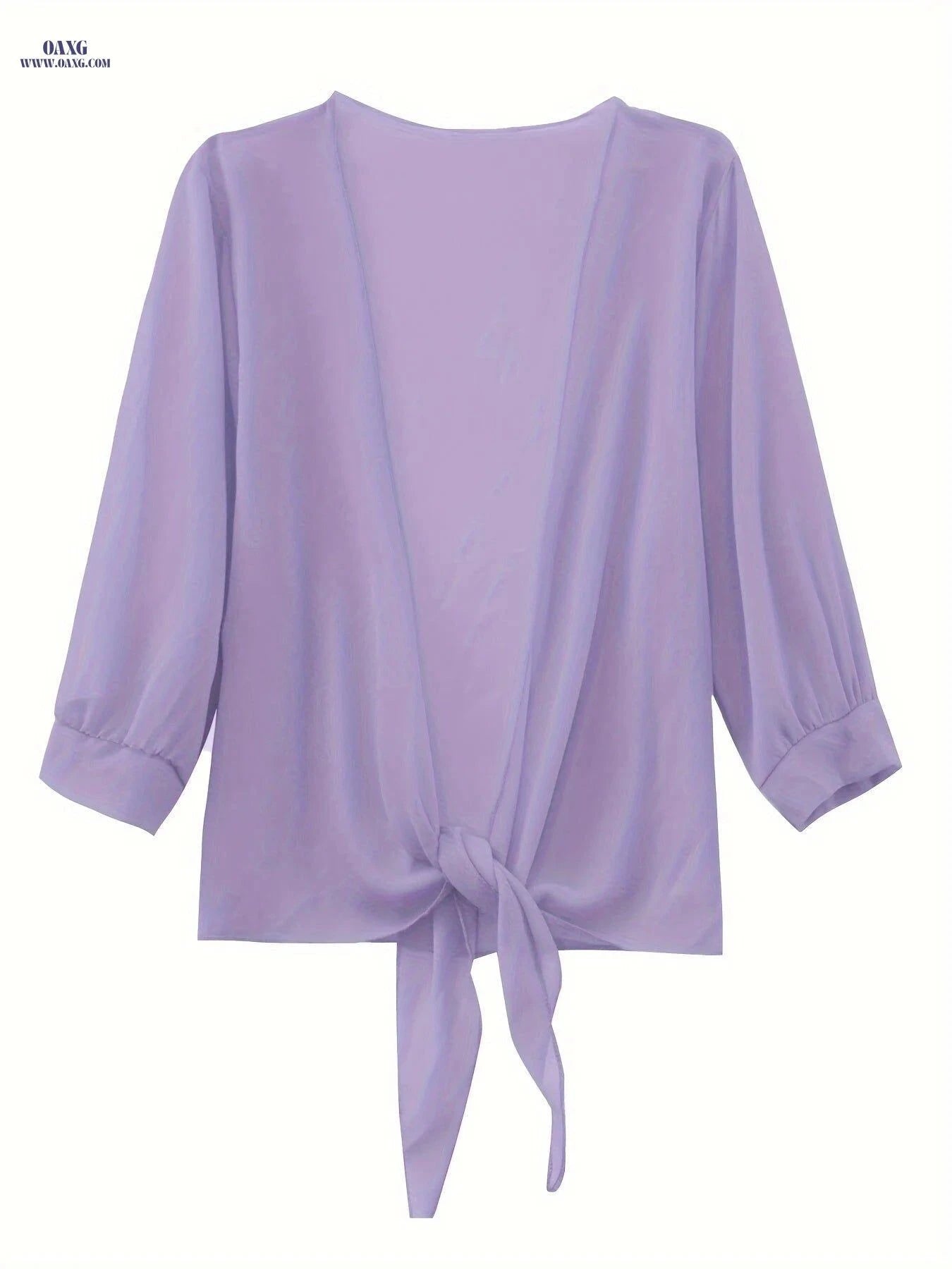 OAXG Women's V-Neck Polyester Cardigan - Lace-Up Half Sleeve Design   OAXG White / S