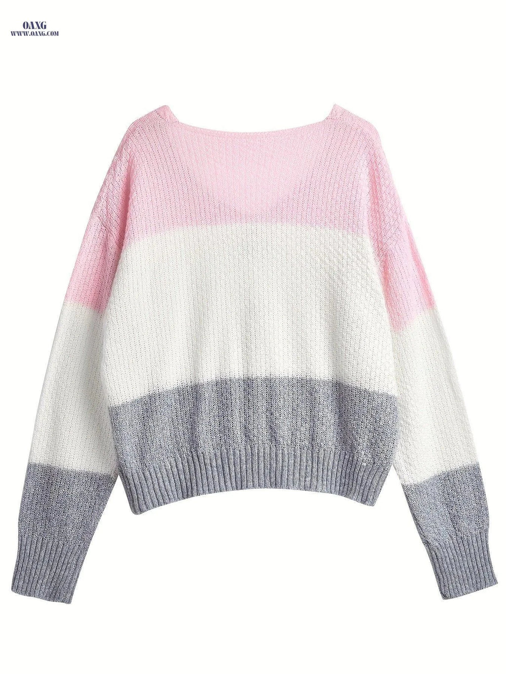 OAXG Women's V-Neck Pullover Sweater - Casual Contrast Stripes   OAXG Multicolor / S