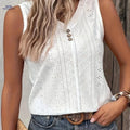 OAXG Women's V-Neck Tank Top - Eyelet Embroidered Casual Style   OAXG White / S