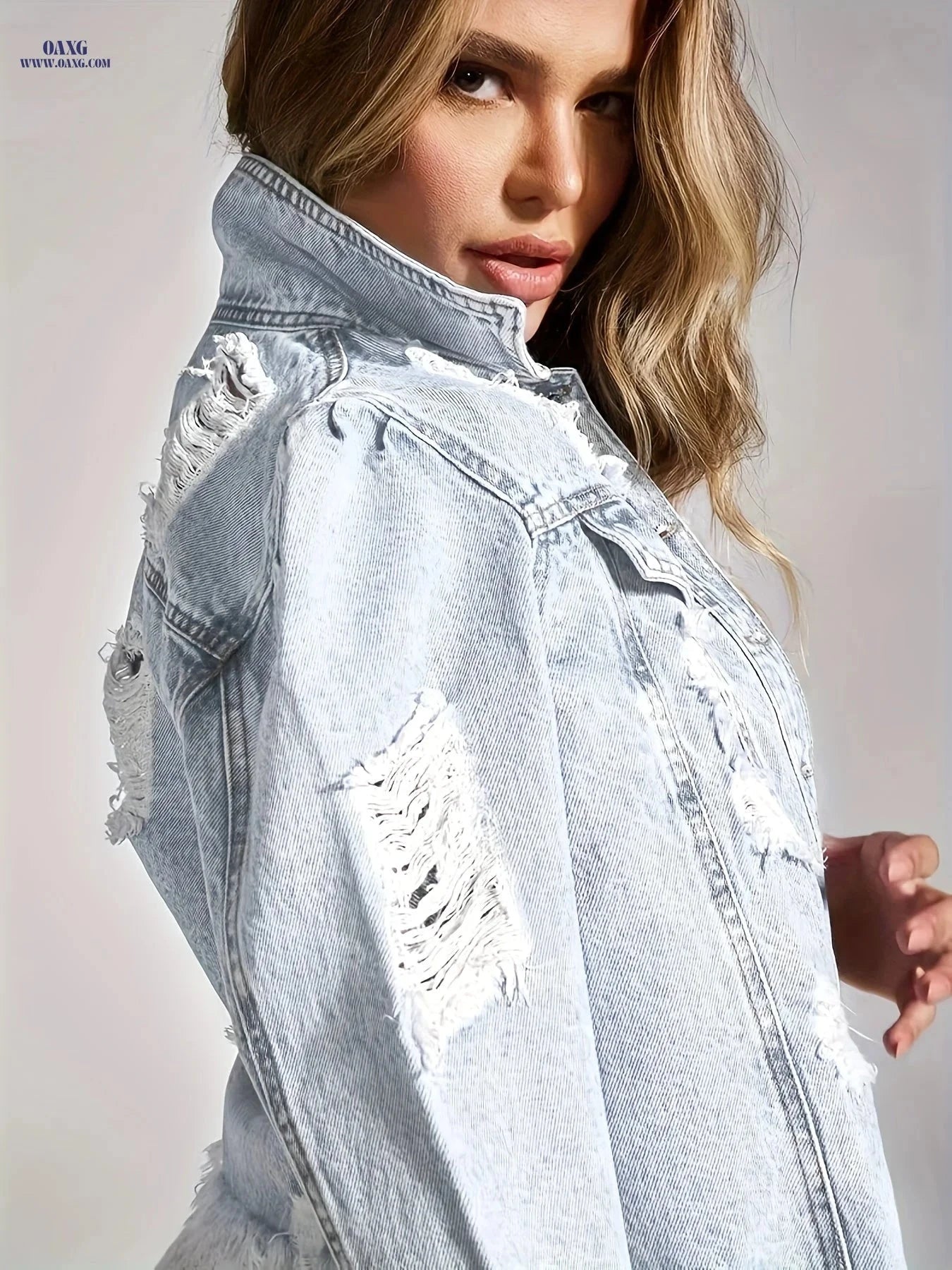 OAXG Women's Vintage Denim Jacket - Casual & Stylish with Pockets   OAXG 