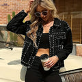 OAXG Women's Vintage Denim Jacket - Rivet Details, Loose Fit Style   OAXG 