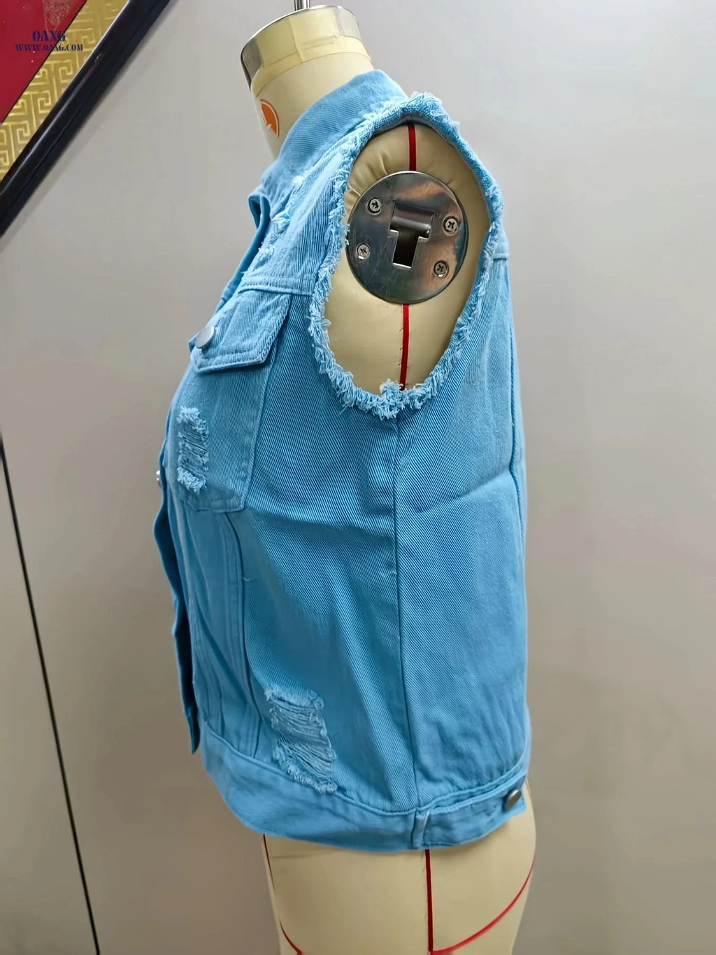 OAXG Women's Vintage Denim Vest - Casual Sleeveless Pocket Top   OAXG 
