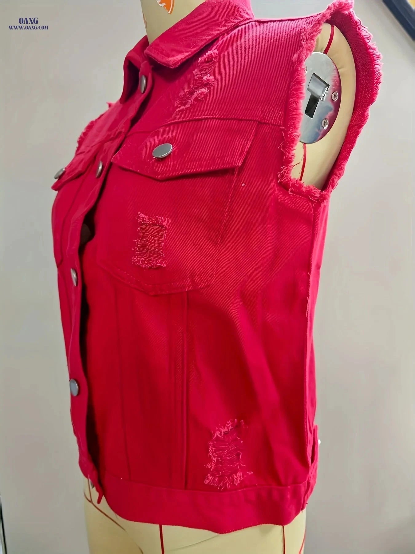 OAXG Women's Vintage Denim Vest - Casual Sleeveless Pocket Top   OAXG 