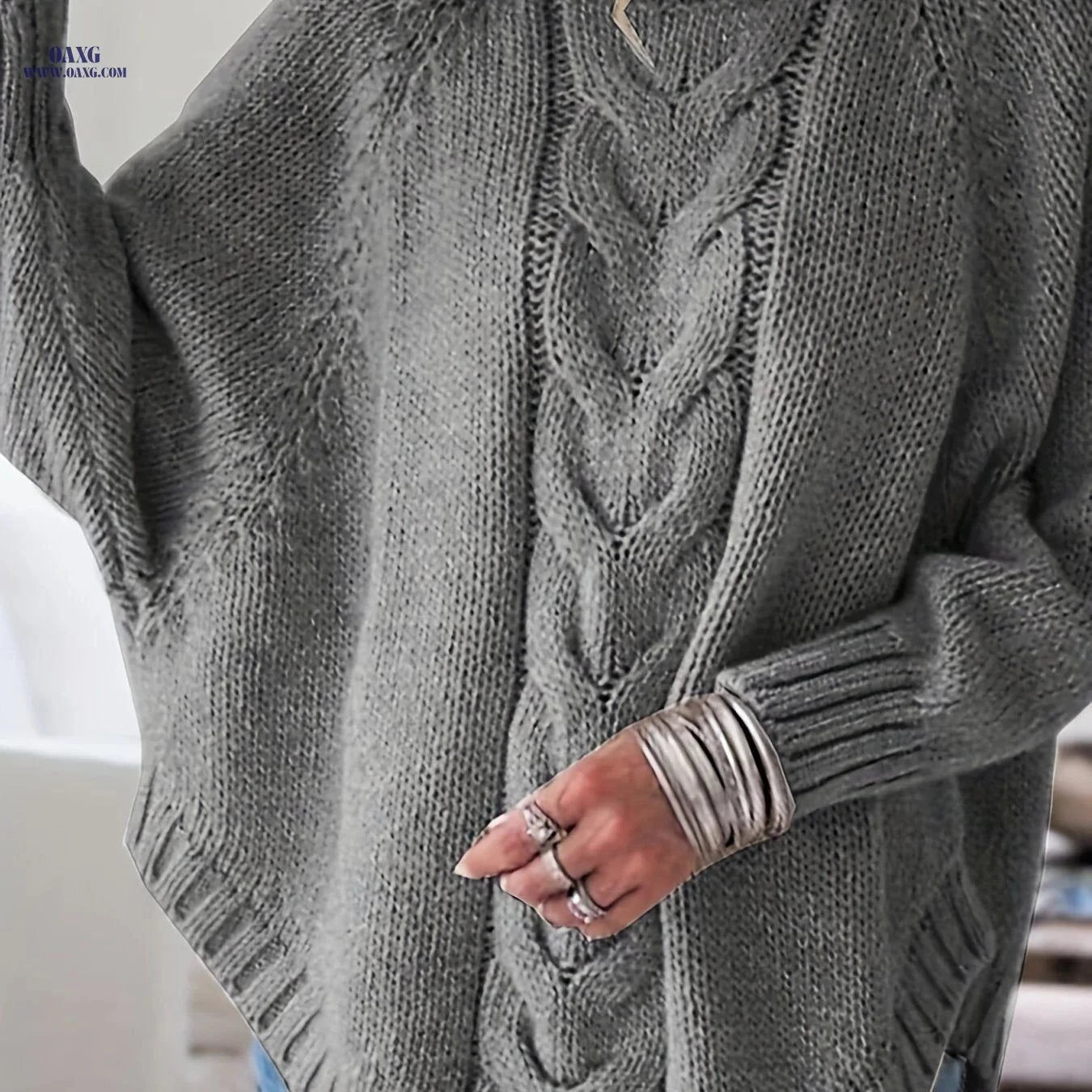 OAXG Women's Vintage High-Neck Sweater - Cozy Loose Fit Pullover   OAXG Dark Gray / S