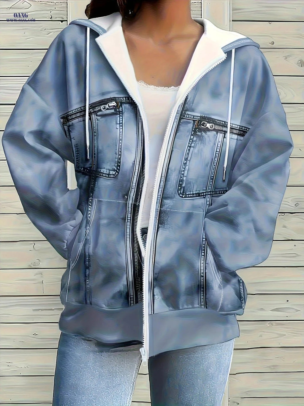 OAXG Women's Vintage Hooded Zip-Up Sweatshirt - Comfortable & Stylish   OAXG Mixed colors / S