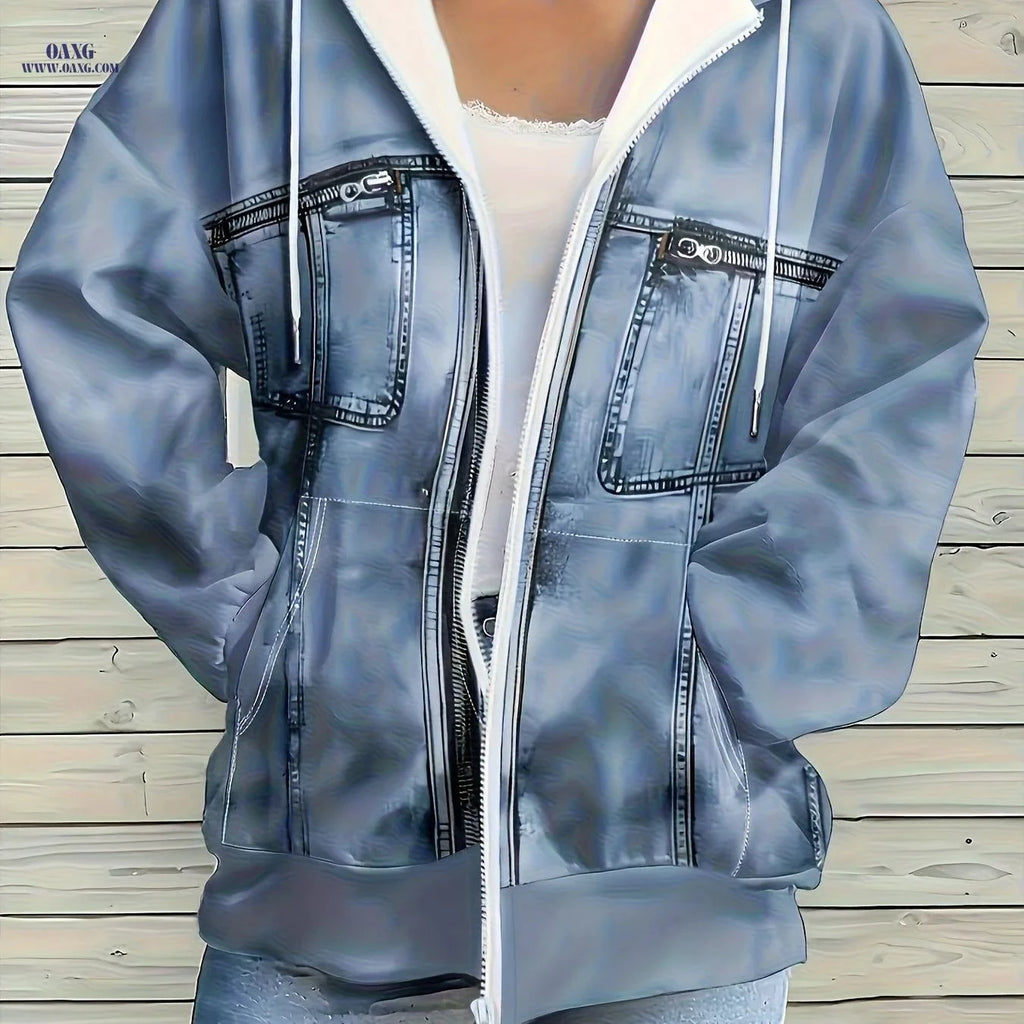 OAXG Women's Vintage Hooded Zip-Up Sweatshirt - Comfortable & Stylish   OAXG Mixed colors / S