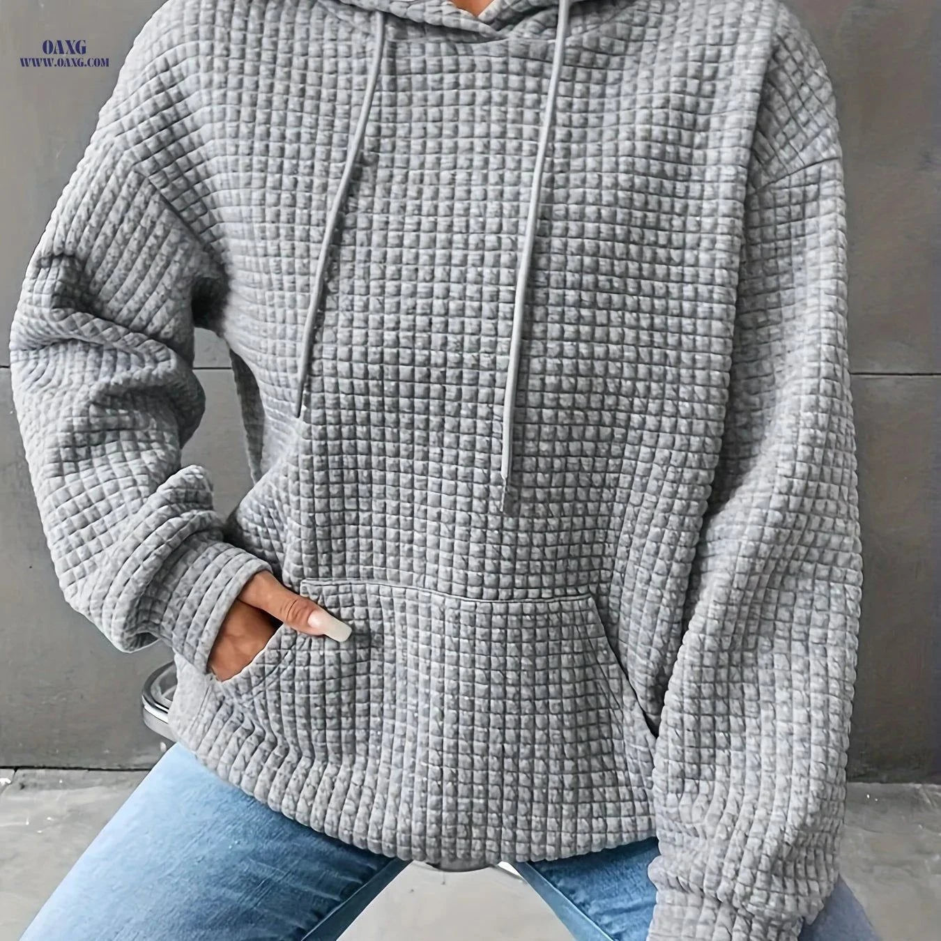 OAXG Women's Waffle Crew Neck Sweatshirt - Casual Fall Style   OAXG Burgundy / S